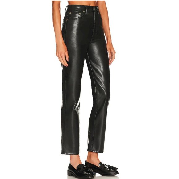 AGOLDE  Recycled Leather High Waist Fitted 90's Black Pants Size 24 - Picture 3 of 11